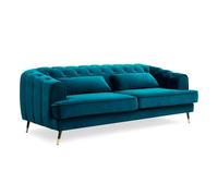 Menzzo Canapé 3 Places GLAMS Capitonné Velours Bleu Canard - Canapé Design Style Boudoir Chic 200 cm - Salon Élégant Moderne avec Pieds Dorés