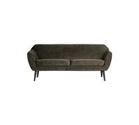 Canapé 3 places en velours kaki, fixe, assise rembourrée - Woood, Rocco - 187x82x75 cm
