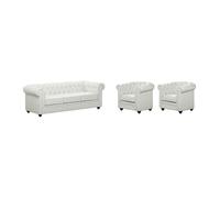 Vente-unique - Canapé 3 Places et 2 fauteuils Chesterfield - Simili Blanc
