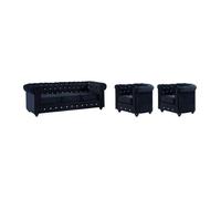 Canapé 3 places et 2 fauteuils CHESTERFIELD - Velours noir et boutons effet cristal