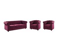 Canapé 3 places et 2 fauteuils CHESTERFIELD - Velours pourpre