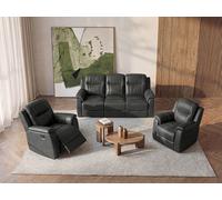 Canapé 3 places et 2 fauteuils relax EVASION en cuir - Gris