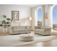 Canapé 3 places et 2 places en velours beige CHESTERFIELD