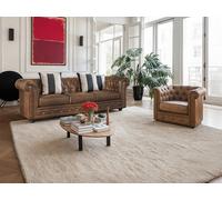 Canapé 3 places et fauteuil CHESTERFIELD en microfibre aspect cuir vieilli