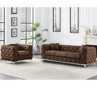 Canapé 3 places et fauteuil chesterfield en microfibre aspect cuir vieilli EDWINA