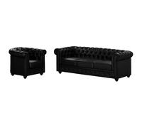 Canapé 3 places et fauteuil CHESTERFIELD - Simili Noir