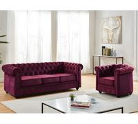 Canapé 3 places et fauteuil CHESTERFIELD - velours pourpre
