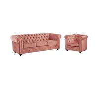 Vente-unique - Canapé 3 Places et Fauteuil Chesterfield - Velours Rose Pastel