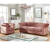 Canapé 3 places et fauteuil CHESTERFIELD - Velours rose pastel