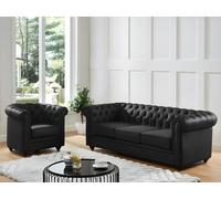 Canapé 3 places et fauteuil en cuir de buffle CHESTERFIELD - Noir
