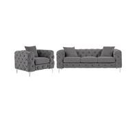 Vente-unique - Canapé 3 Places et Fauteuil en Velours Anthracite Edwina