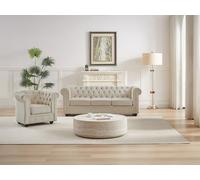 Canapé 3 places et fauteuil en velours beige CHESTERFIELD