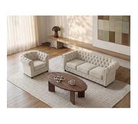 Vente-unique - Canapé 3 Places et Fauteuil en Velours Beige Chesterfield