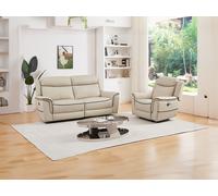 Canapé 3 places et fauteuil relax électrique en cuir beige ADELIO