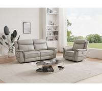 Canapé 3 places et fauteuil relax électrique en cuir gris clair ADELIO