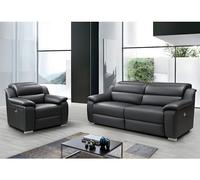 Canapé 3 places et fauteuil relax électrique en cuir noir ARENA III