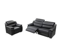 Canapé 3 places et fauteuil relax électrique en cuir noir ARENA III