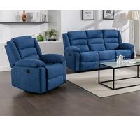 Canapé 3 places et fauteuil relax électrique en tissu bleu BUROLO