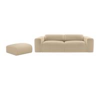 Canapé 3 places et pouf en tissu côtelé fines côtes beige POGNI de Maison Céphy