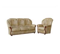 Canapé 3 places et un fauteuil 100% cuir de buffle beige DAPHNE