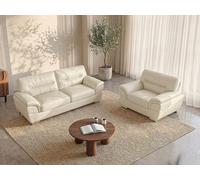 Canapé fixe en cuir THIBAULT - VENTE-UNIQUE - 3+1 places - Ivoire