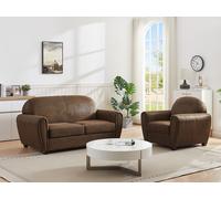 Canapé 3 places et un fauteuil en microfibre aspect cuir vieilli club VICTORY III