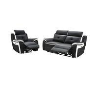 Canapé 3 places et un fauteuil relax électrique en cuir ANGELIQUE - Noir/blanc