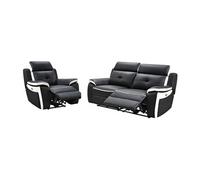 Canapé 3 places et un fauteuil relax électrique en cuir ANGELIQUE - Noir/blanc