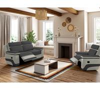 Canapé 3 places et un fauteuil relax en microfibre anthracite et bandes gris clair TALCA