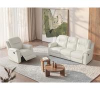 Canapé 3 places et un fauteuil relax EVASION en cuir - Blanc ivoire