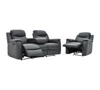 Canapé 3 places et un fauteuil relax EVASION en cuir - Gris