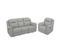 Canapé 3 places et un fauteuil relax EVASION en cuir - Gris clair