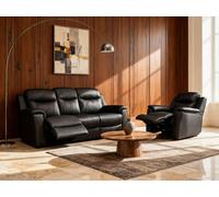 Canapé 3 places et un fauteuil relax EVASION en cuir - Noir