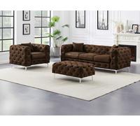 Canapé 3 places, fauteuil et pouf chesterfield en microfibre aspect cuir vieilli EDWINA