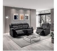 Canapé 3 places + fauteuil relax élec tissu aspect peau gris - ADOLIS