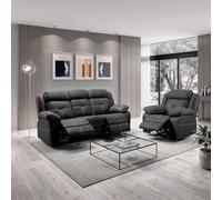 Canapé 3 places + fauteuil relax élec tissu aspect peau gris - ADOLIS