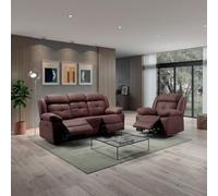 Canapé 3 places + fauteuil relax manuel tissu aspect peau chocolat - ADOLIS