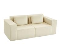 Canapé 3 places - HOMCOM - assise rembourrée, larges accoudoirs, 2 coussins - pas de montage - velours côtelé - 202x90x76cm - beige