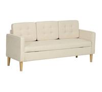 HOMCOM Canapé 3 Places en Flanelle Neige 166,5 cm, Canapé Moderne, Rangement Caché, Dossier Capitonné, Assise et Accoudoirs Rembourrés, Pieds en Bois d'Hévéa, pour Salon, Chambre, Petit Espace, Crème