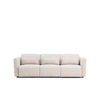Canapé 3 places Lares avec assises coulissantes motorisées et appui-tête inclinable, en chenille beige 255 cm