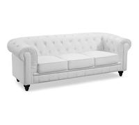 Canapé 3 places - MENZZO - Chesterfield - Cuir blanc - Style classique - Confort moelleux