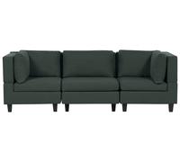Canapé 3 Places Modulable en Tissu Vert Foncé et Bois d'Eucalyptus Taies Amovibl