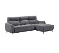 Canapé 3 places relax électrique avec méridienne droite tissu polyester chiné bleu-gris - SANTIAGO -