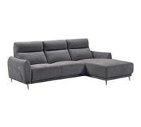 Canapé 3 places relax électrique avec méridienne droite tissu polyester chiné bleu-gris - SANTIAGO -