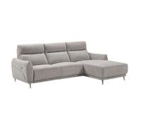 Canapé 3 places relax électrique avec méridienne droite tissu polyester chiné gris clair - SANTIAGO -