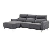 Canapé 3 places relax électrique avec méridienne gauche tissu polyester chiné bleu-gris - SANTIAGO