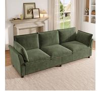 Canapé 3 places vert en chenille, sofa moderne 220 x 81 x 87 cm, coussins d’accoudoirs, assise cloud comfort