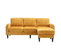 Canapé 4 places 196,5/75/77 cm jaune en chenille avec pouf de rangement