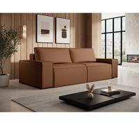 Canapé 4 places convertible en tissu effet cuir marron AMELIA