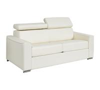 Canapé 4 places convertible express en cuir de buffle blanc - Couchage 160 cm - Matelas 22 cm avec mémoire de forme VIZIR